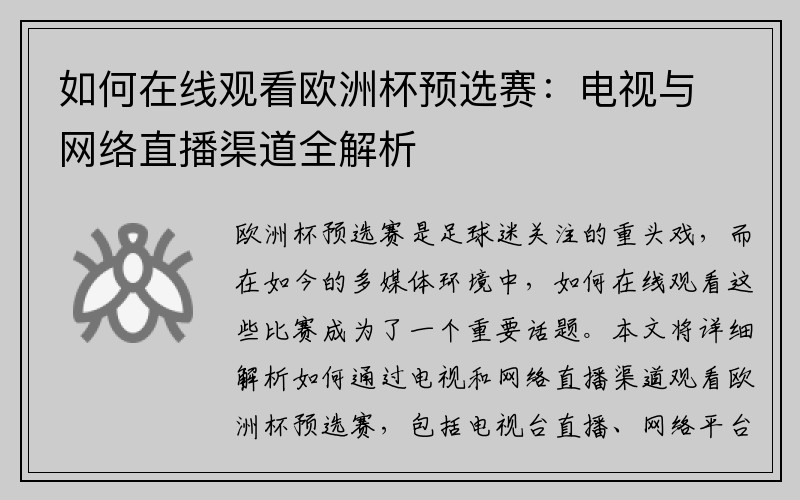 如何在线观看欧洲杯预选赛：电视与网络直播渠道全解析