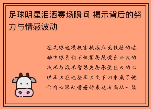 足球明星泪洒赛场瞬间 揭示背后的努力与情感波动